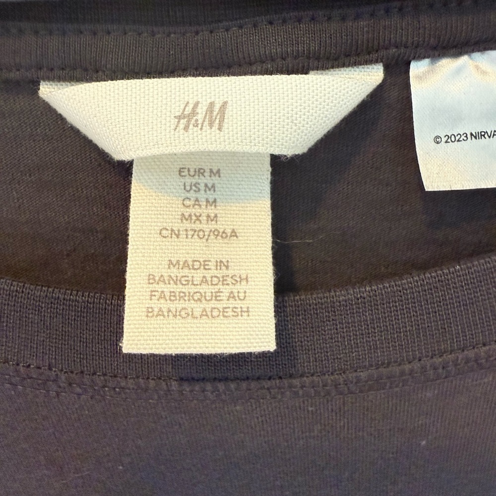 H&M Charcoal Long  Sleeve Nirvana Tee Size Medium - Picture 4 of 7